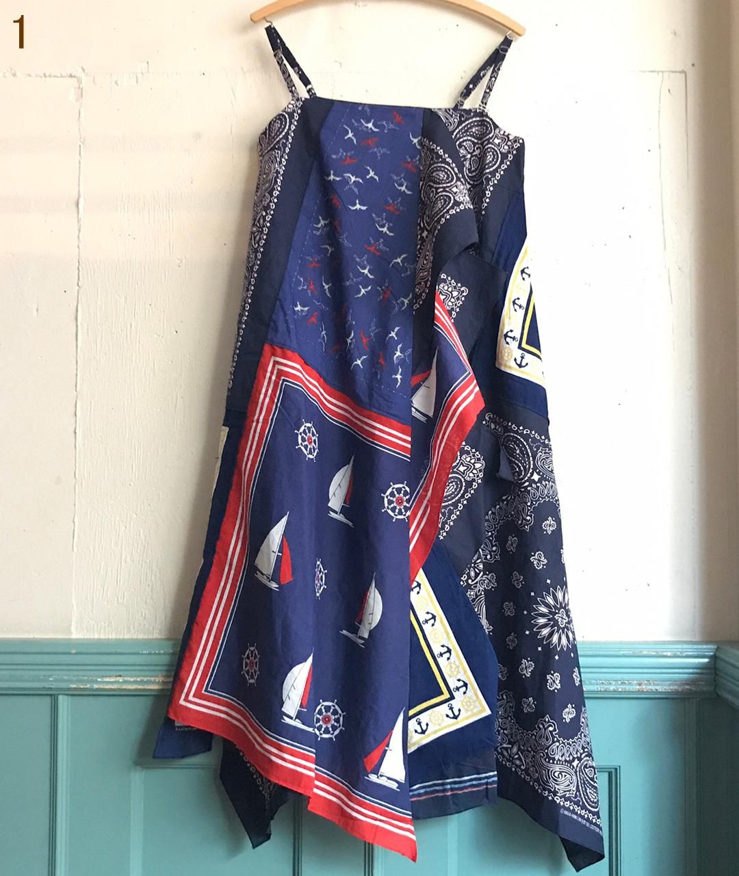 Assymetry Camisole Onepiece Vintage Used Mix Navy アシンメトリー キャミソール ワンピースヴィンテージ ユーズド 花とギター 公式オンラインショップ