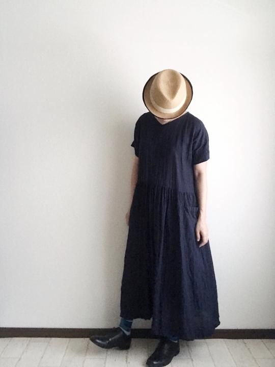 予約販売 Vtワンピース 丈調整可 ネイビー Licot ハンドメイドのナチュラルリネン服