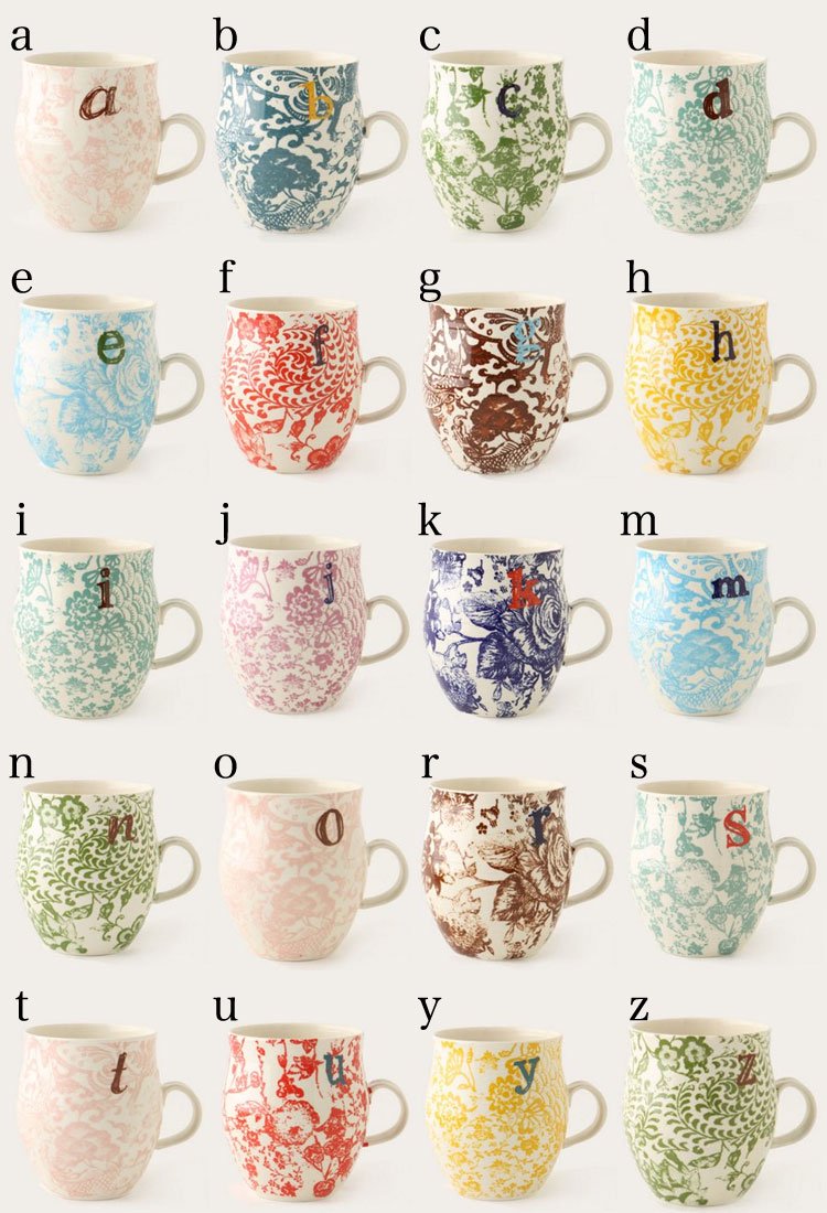 ANTHROPOLOGIE Homegrown "F" Monogram Coffee Mug Cup By Artist Samantha Robinson