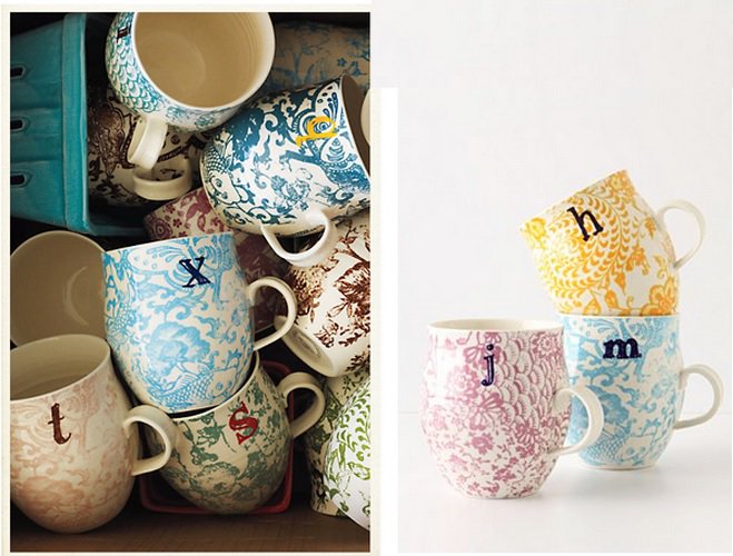 ANTHROPOLOGIE Homegrown "F" Monogram Coffee Mug Cup By Artist Samantha Robinson