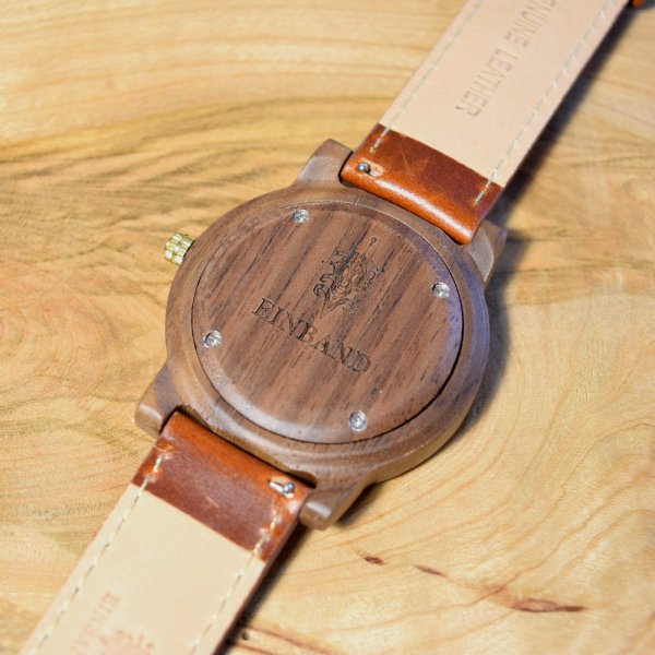 Einband Glanz Black 木製腕時計 ブラウンレザー 36mm 木製腕時計のお店 Einband アインバンド