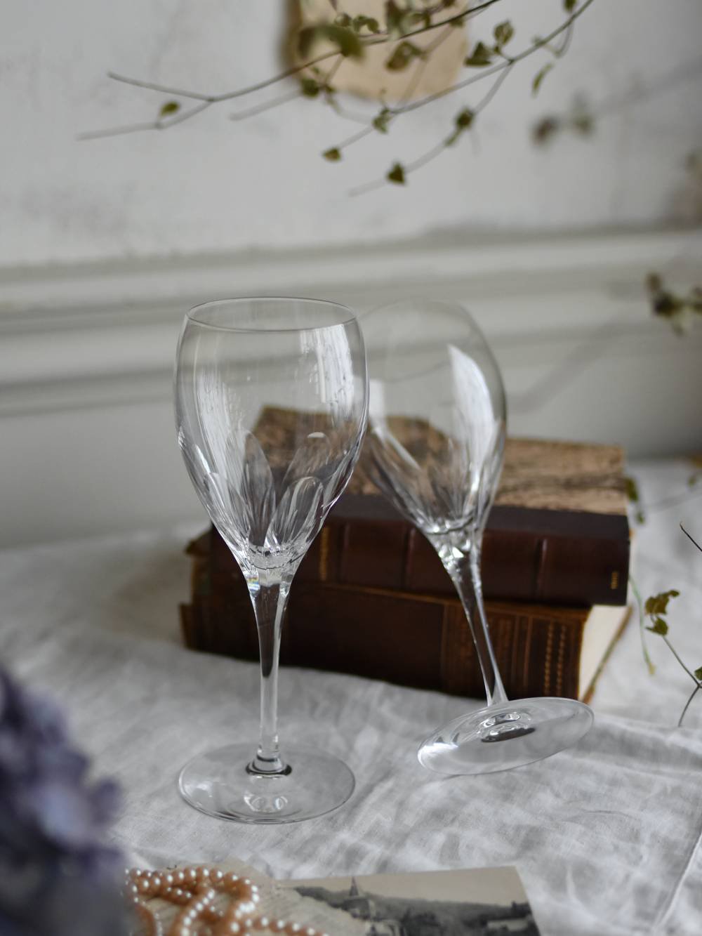 フランスアンティーク雑貨 ワイングラスペア3 クリスタルガラス