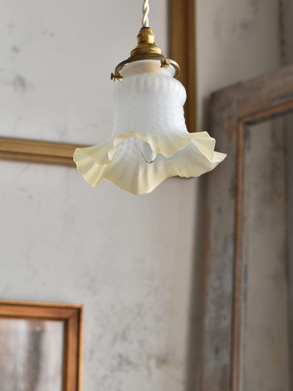 ガラスランプシェード 　　　　アンティーク フランスアンティークミルクガラスランプシェード2(CL024-114