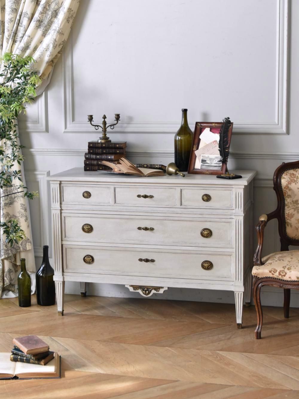 フランスアンティーク家具 ペイント3段チェスト.20 フレンチチェスト