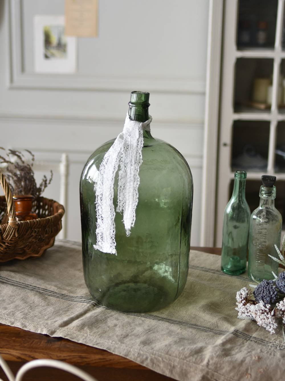 古い大きなガラスボトル デミジョンボトル グリーンの瓶 大きな瓶 - 雑貨