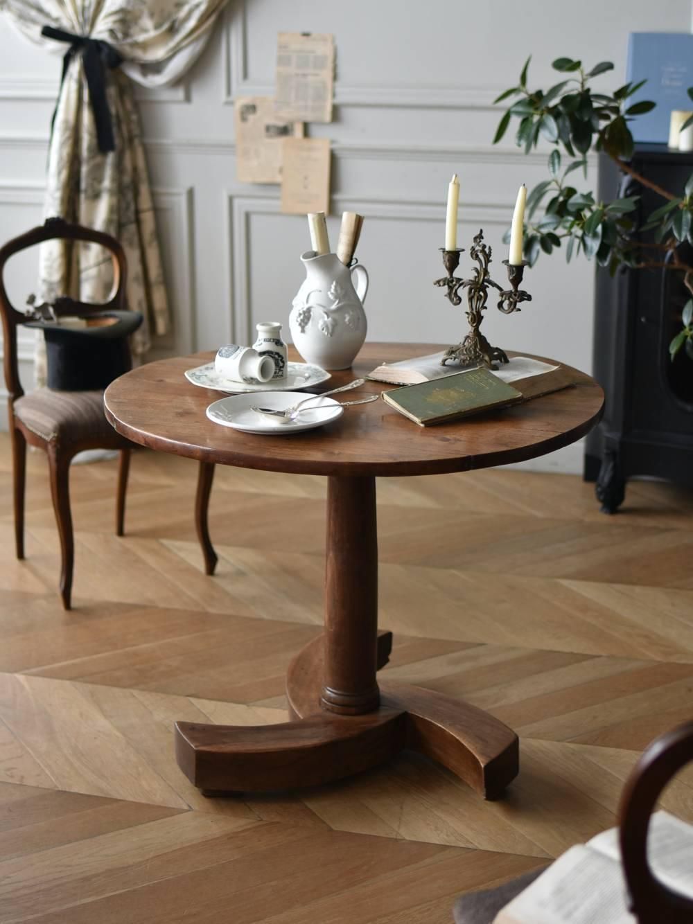 フランス アンティーク Round Oak Table テーブル チェア - ダイニング 