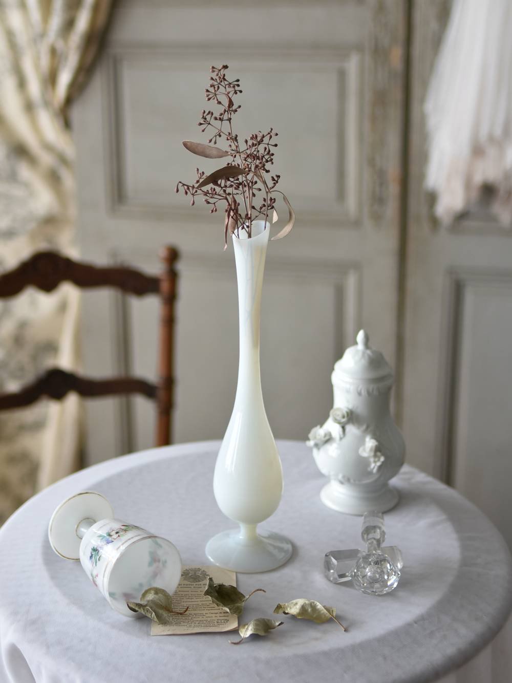 ビンテージ フラワーベース Opaline Glass 花瓶 オパリン フランスオ 