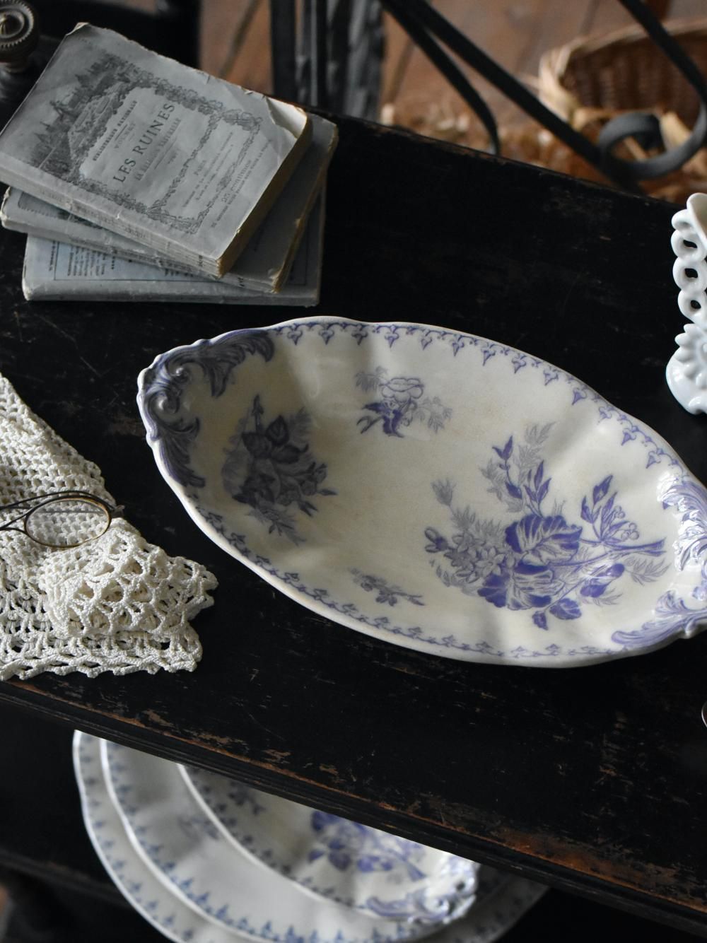 フランスアンティークサルグミンヌ　sarreguemines ROYATラヴィエ サルグミンヌ アンティークラヴィエ2枚セット