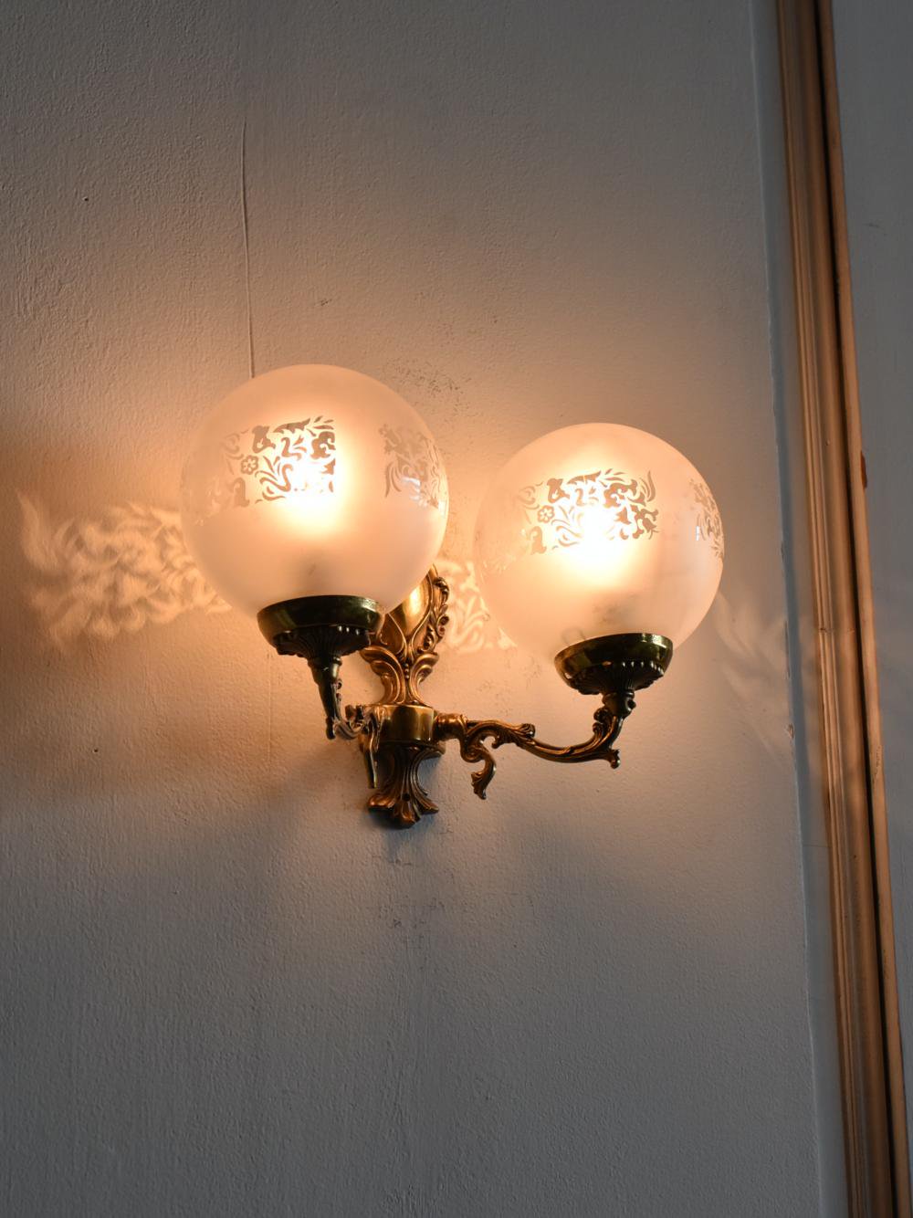 アンティーク　フランス　ガラス装飾　2灯ウォールランプ　ライト
