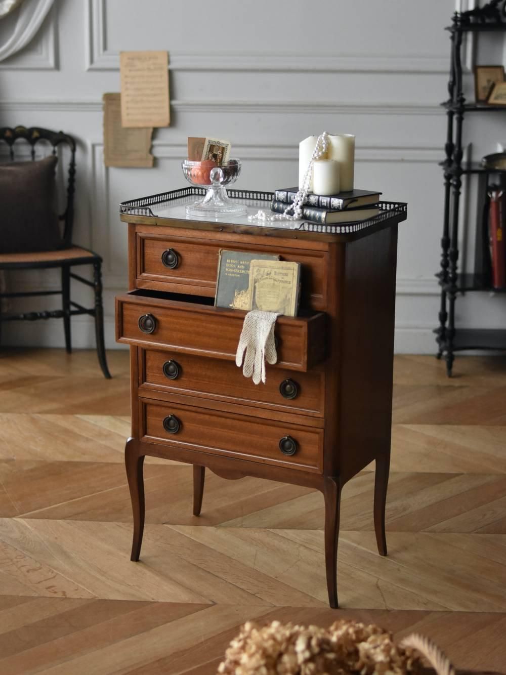 フランスアンティーク調 扉付 スチールチェスト 収納 シャビーシック 真鍮調取手 トップクオリティ オールドフレンチスタイル サーカシア