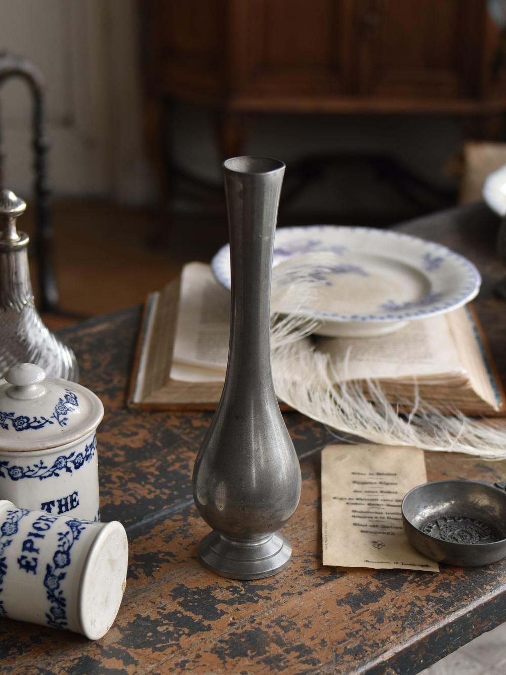 花瓶 フラワーベース　アンティーク　錫 花瓶 フラワーベースアンティーク錫