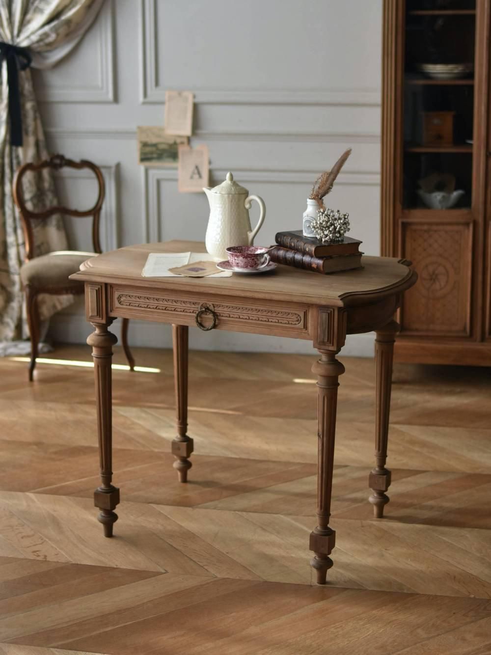 フランスアンティーク木製デスク/勉強机/テーブル/飾り棚/ダイニング(86-25 フランスアンティーク木製デスク/勉強机/テーブル/飾り棚/ダイニング