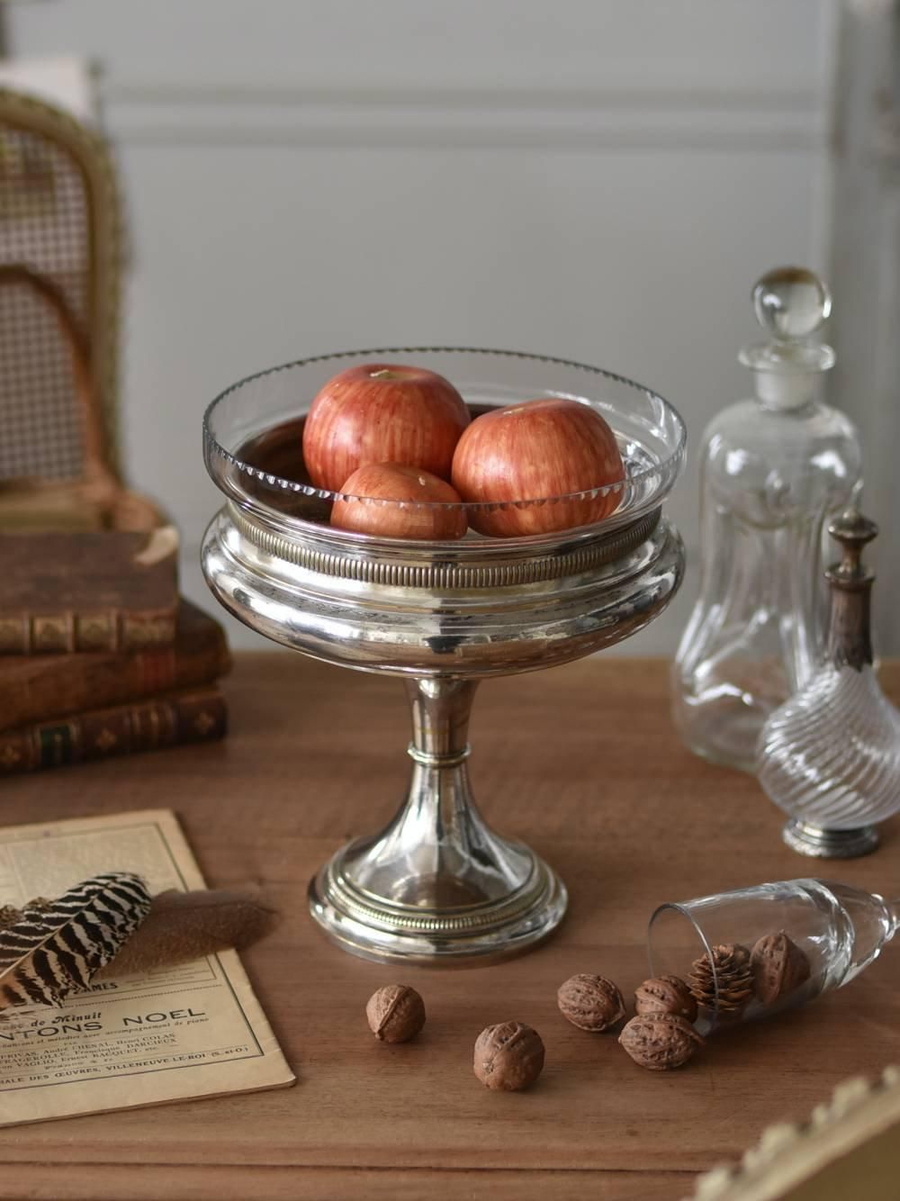 フランスアンティーク雑貨 ガラス×シルバーコンポート テーブル