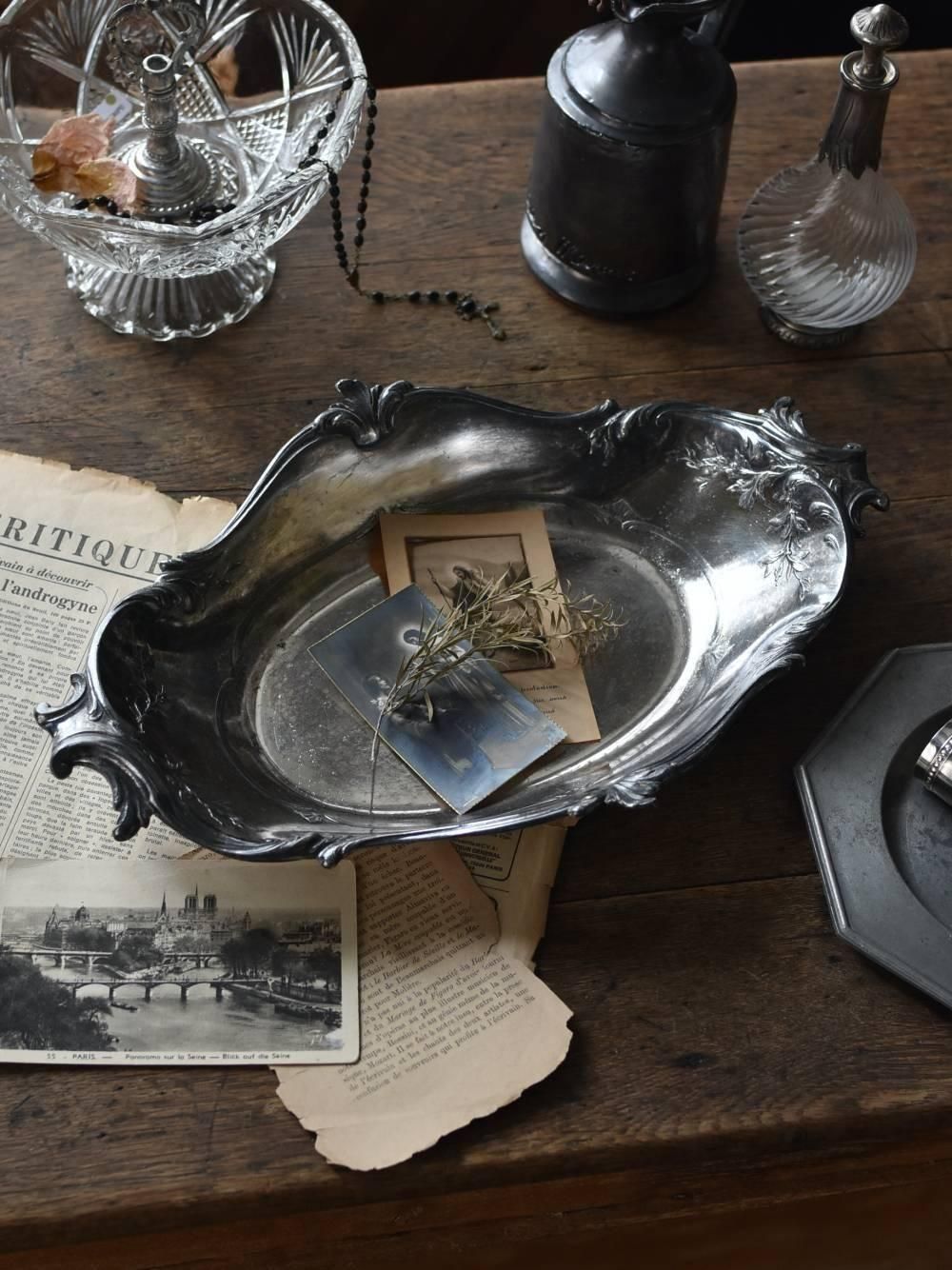 フランスアンティーク雑貨 シルバートレイ.Christofle テーブル