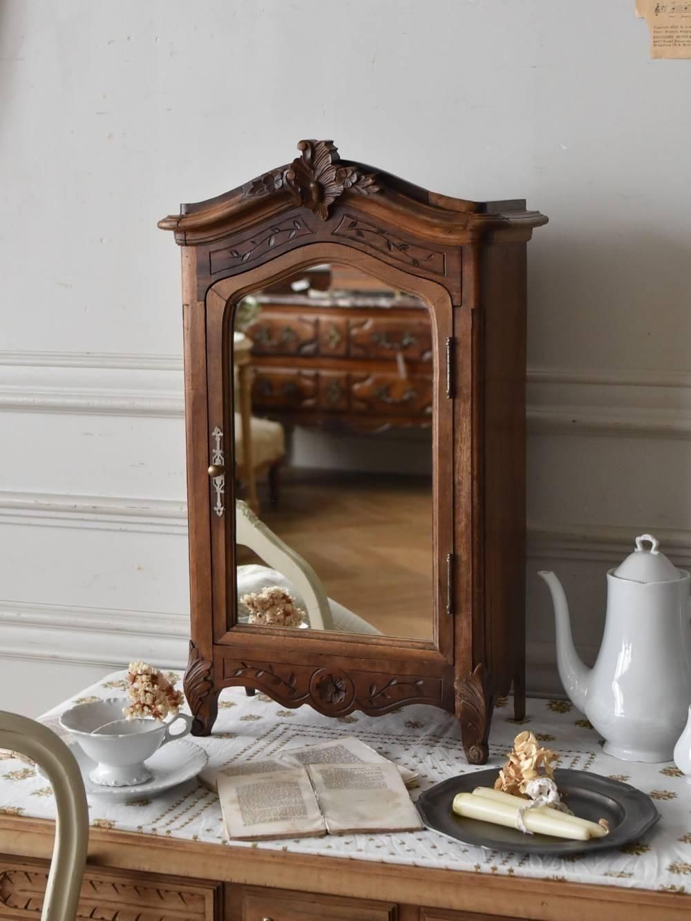 ミラー付きスモールキャビネット フランスアンティーク小型家具