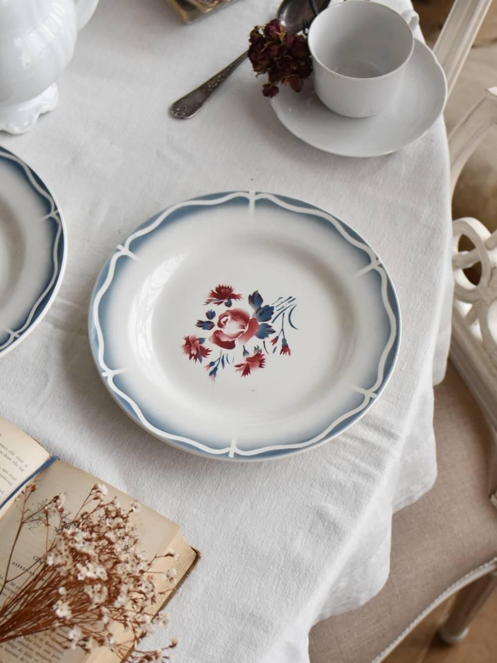 19th フランス サルグミンヌ 花リムプレート Sarreguemines