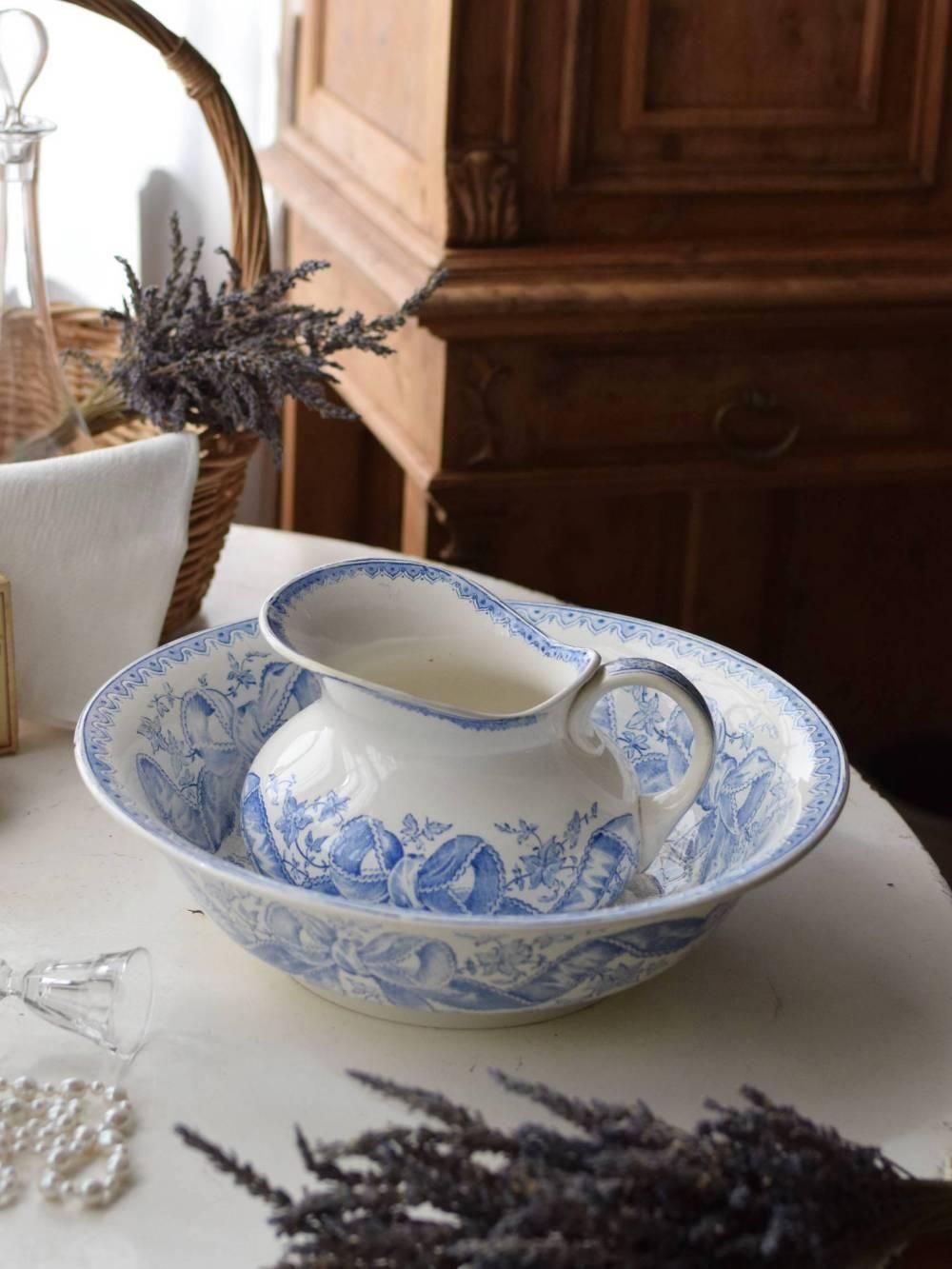 フランスアンティーク ♧ ボルドー窯のピシェ&ボウル ♧ モデルHenri II フランスアンティーク ♧ ボルドー窯のピシェ&ボウル ♧ モデルHenri