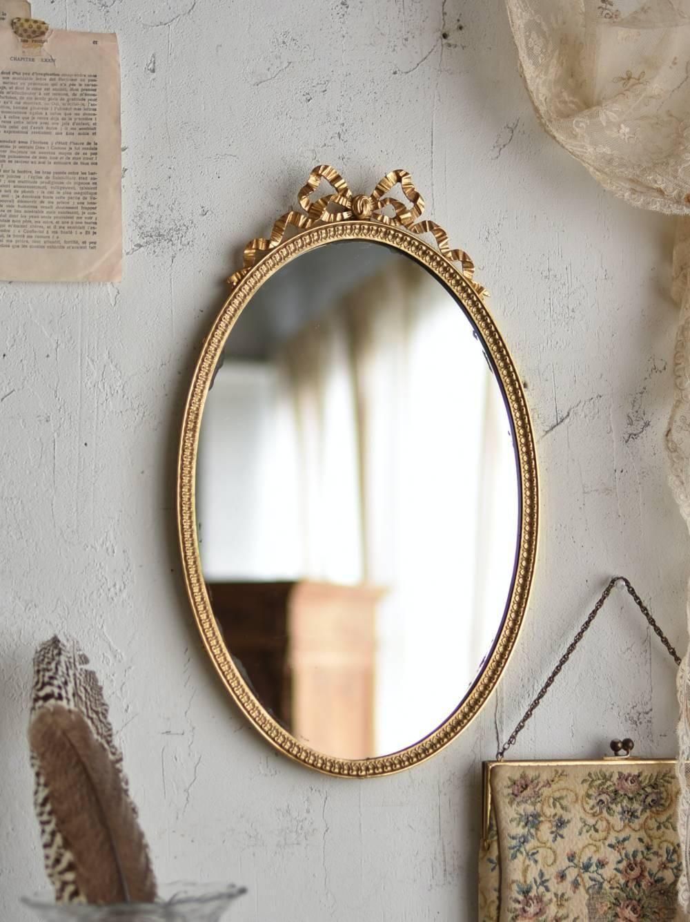 オーバルミラー.リボン12 フランスヴィンテージ雑貨 ウォール