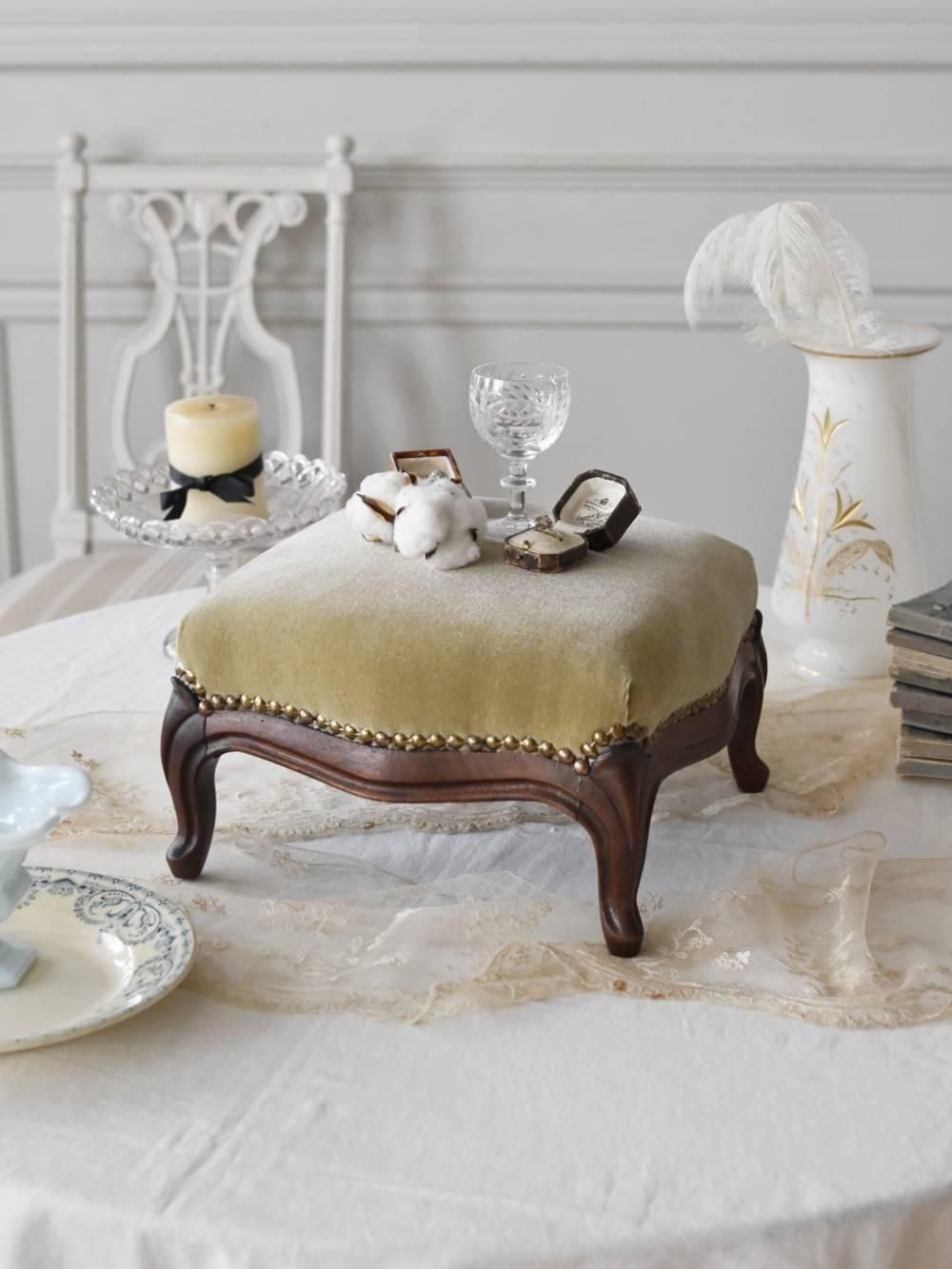 フットスツール.Brown3 フランスアンティーク家具 ディスプレイ台 足置き