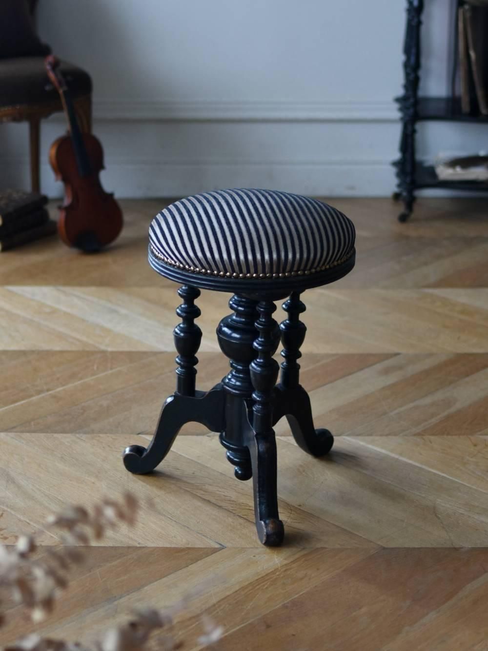 ピアノスツール.Black6 フランスアンティーク家具 丸椅子
