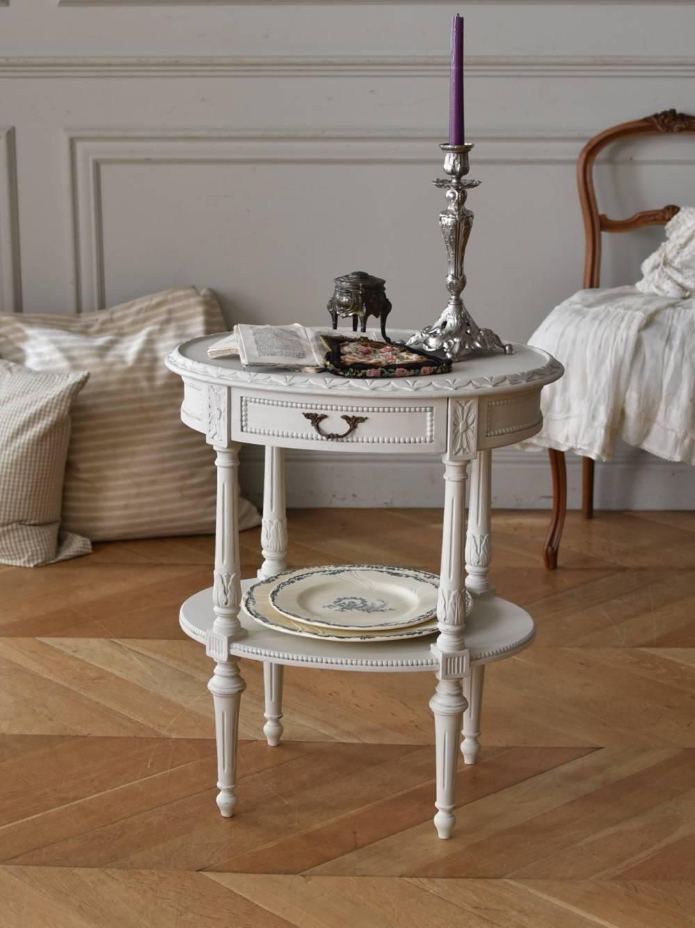 ペイントサイドテーブル.11 フランスアンティーク家具 花台 オーバル