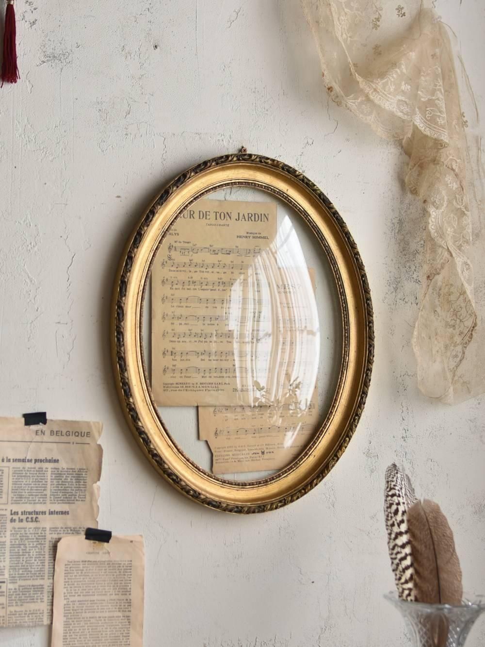 ガラスドームフレーム.GOLD2 フランスアンティーク雑貨 額縁 ウォール