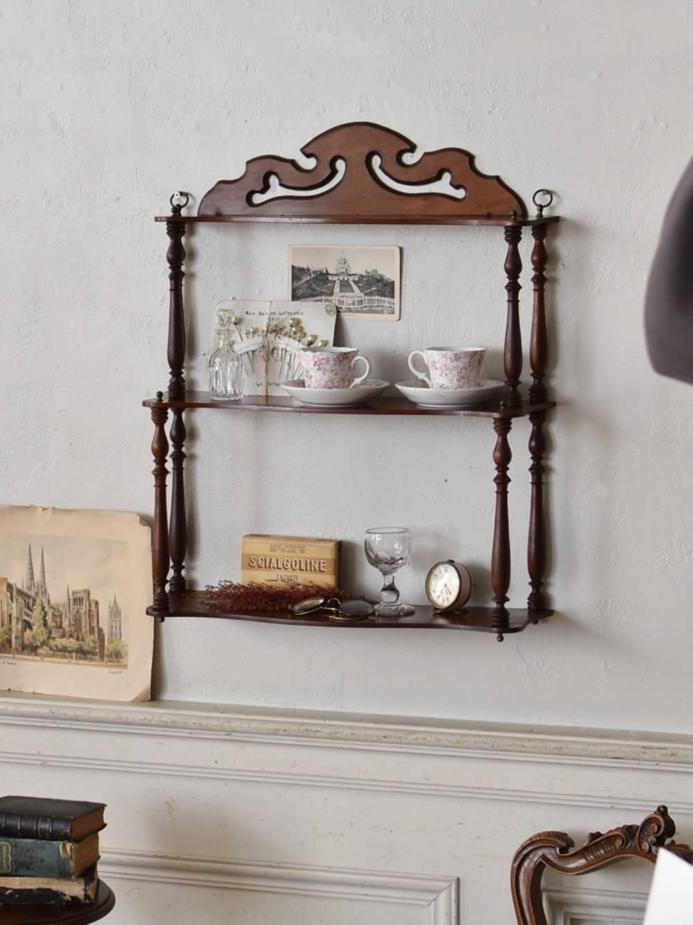 3段ウォールシェルフ.45 フランスアンティーク家具 棚 フレンチインテリア