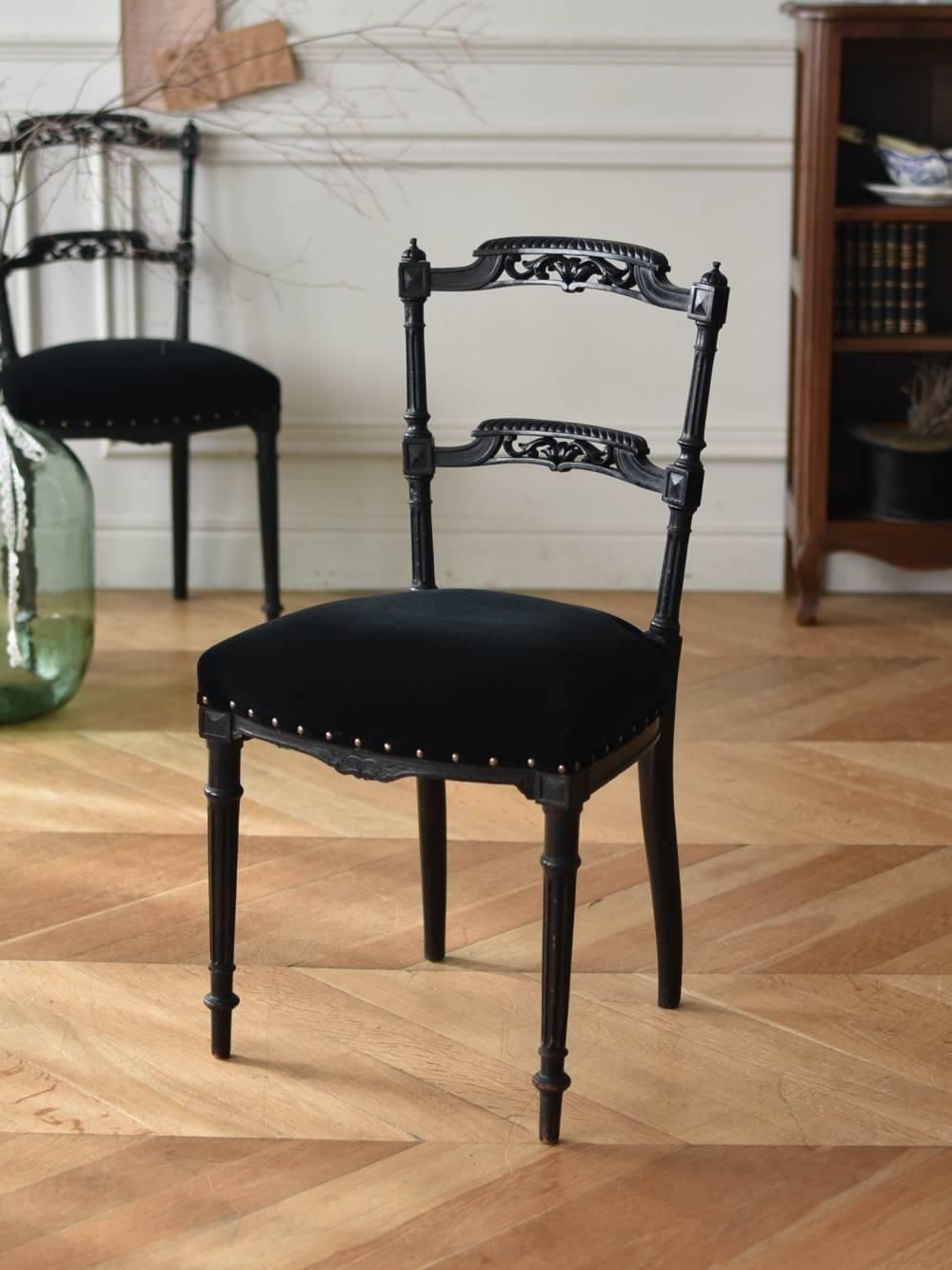中古　ローチェア　椅子　日本製　黒　アンティーク　チェア　インテリア アンティークチェア.Black11A フランスアンティーク家具 椅子