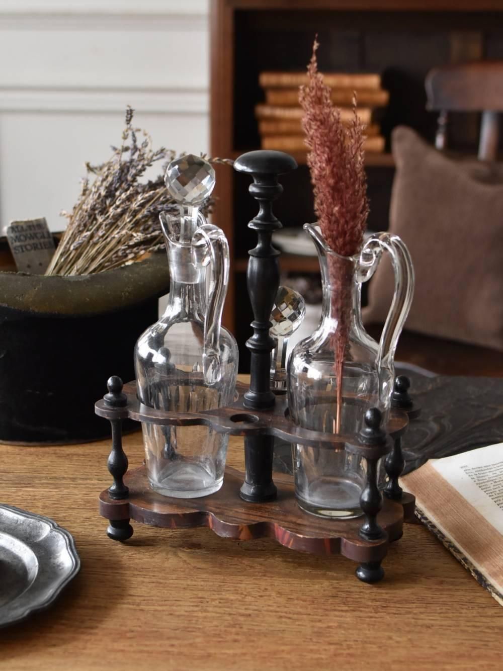 オイル&ビネガーボトルセット.3 フランスアンティーク雑貨 木製