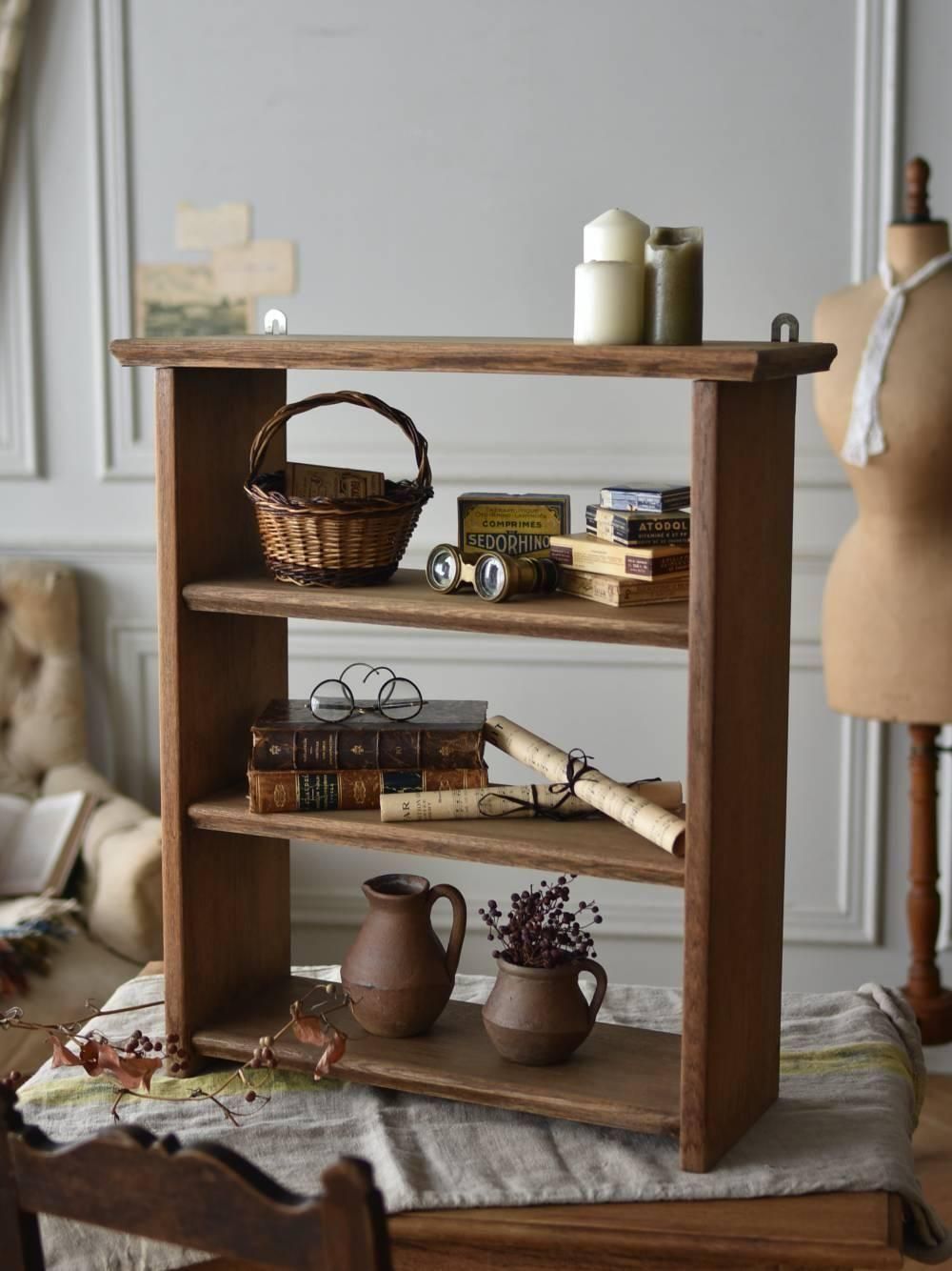 4段シェルフ.オーク材 フランスヴィンテージ家具 ナチュラルインテリア
