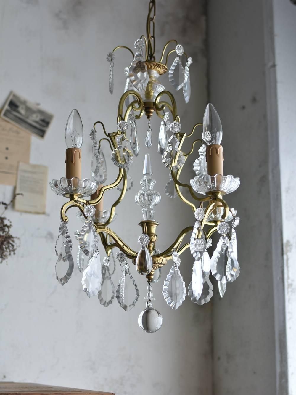 ケージシャンデリア　4灯　直付け ケージ型4灯シャンデリア.10 フランスヴィンテージ照明 吊り下げランプ