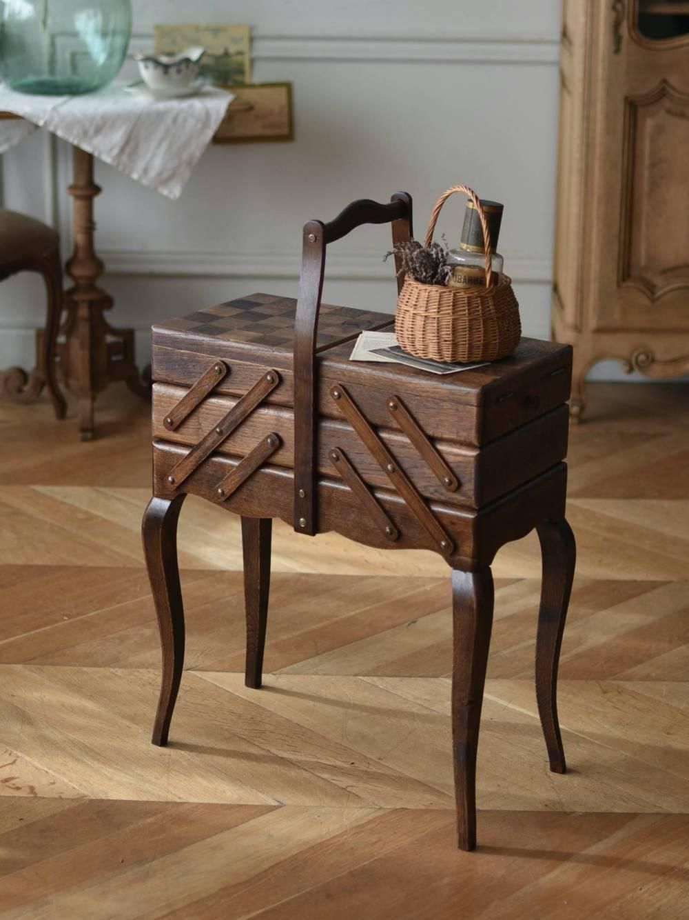 猫脚ソーイングボックス.DB フランスヴィンテージ家具 裁縫箱