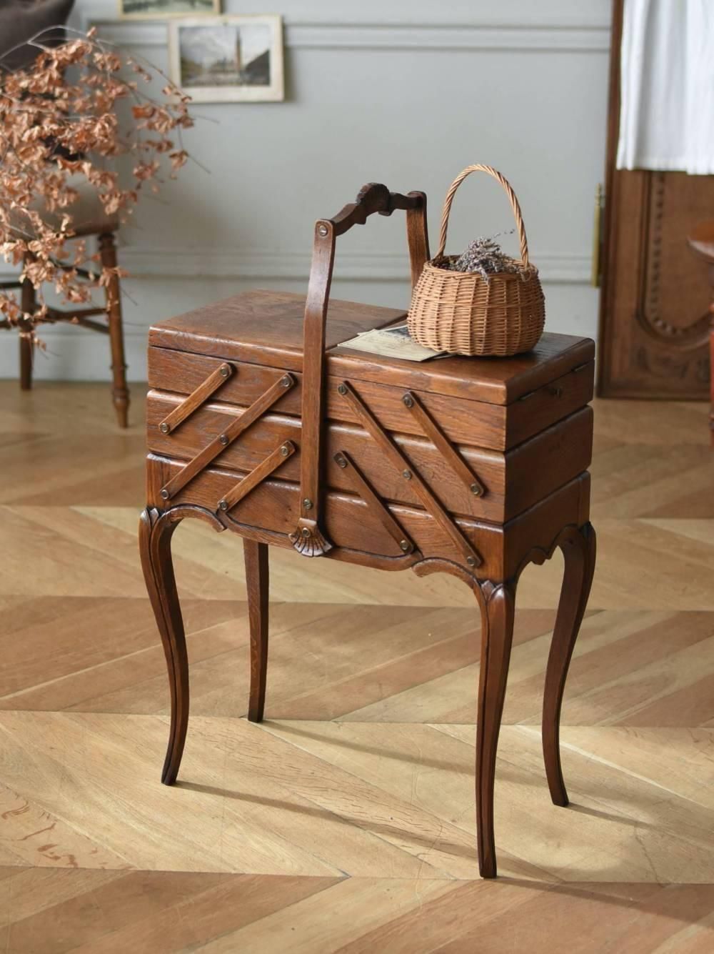 猫脚ソーイングボックス.17 フランスヴィンテージ家具 裁縫箱 収納