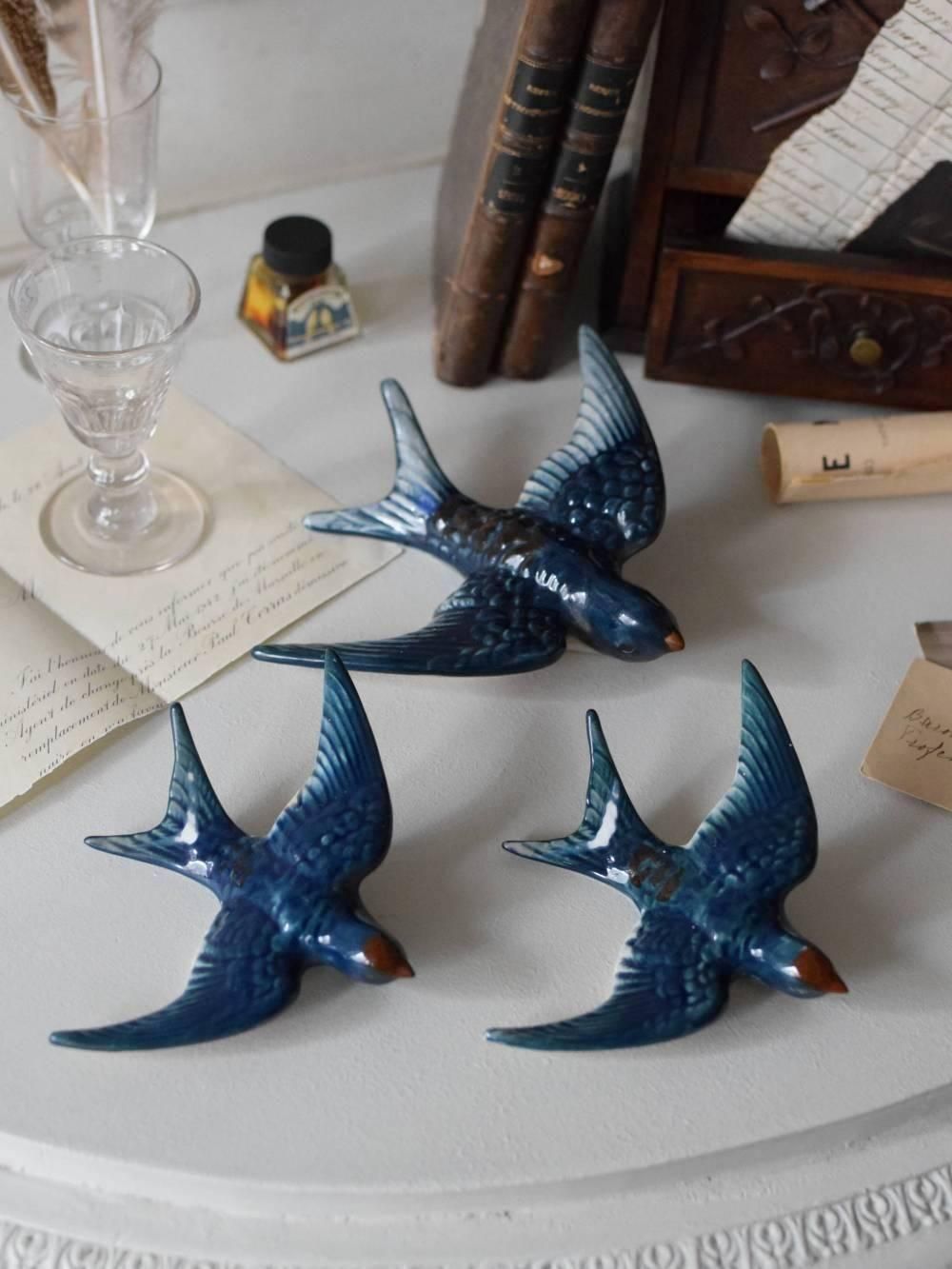 ツバメオブジェ3点セット.2 陶器 フランスアンティーク雑貨 ウォール