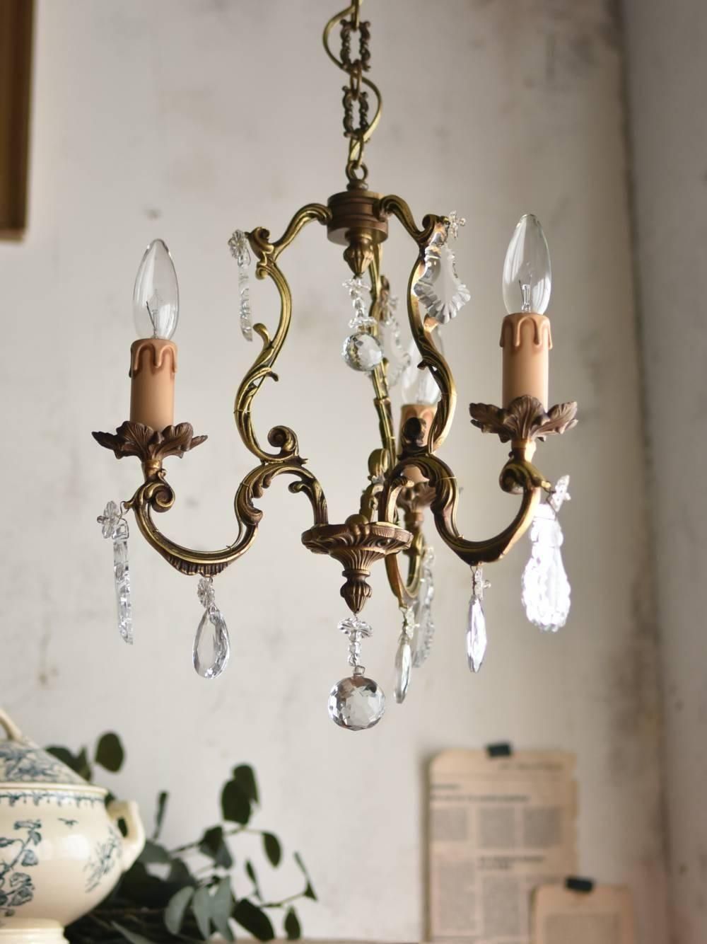 ケージ型3灯シャンデリア.3 フランスアンティーク照明 吊り下げ照明