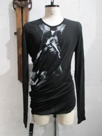 _JULIUS(ꥦ) COTTON SILK shirring JERSEY printed CUT&SEWN  (BLACK)