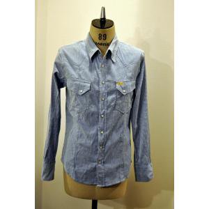 AKM×Wrangler cordlane stretch western shirts (SAX×WHITE) S069 WC05