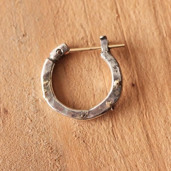 K18goldpost Hammered Hoop Pierce(S) w/gold - VIVIFY STORE