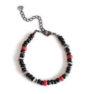 【12/24までにお届け可】Brack grass & By color quartz & Coral & Silver Beads Bracelet