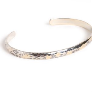 Back Hallmarks Bangle/Hammered finish/Round w/gold