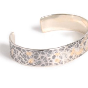 Back Hallmarks Bangle/ Hammered finish /12mm w/gold