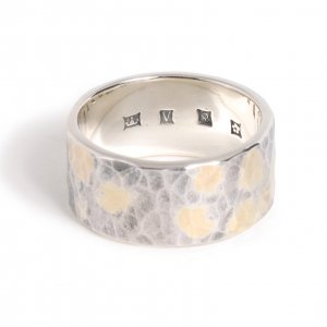 Back Hallmarks Ring/ Hammered finish /10mm w/gold