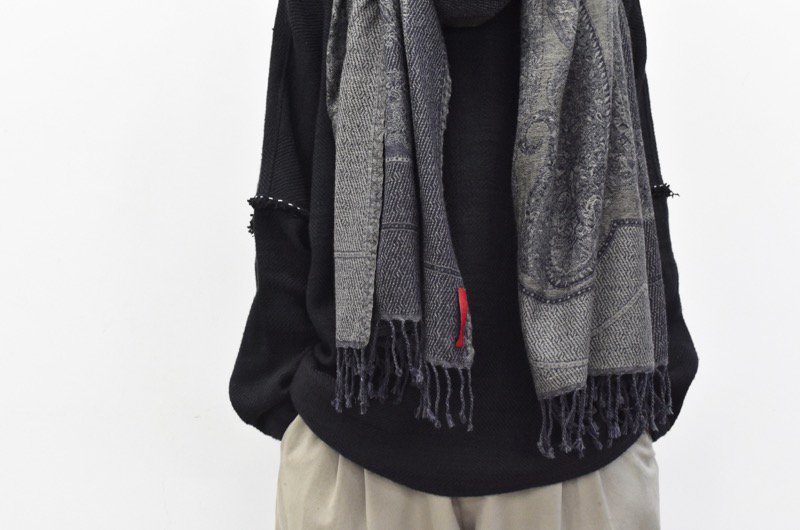 YANTOR / Paisley Jacquard Wool Stole - NAVY - CRACKFLOOR WEBSHOP