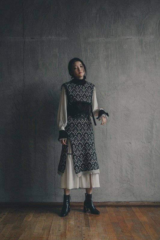 YUKI SHIMANE / Jacquard Knit Skirt - BLACK - CRACKFLOOR WEBSHOP