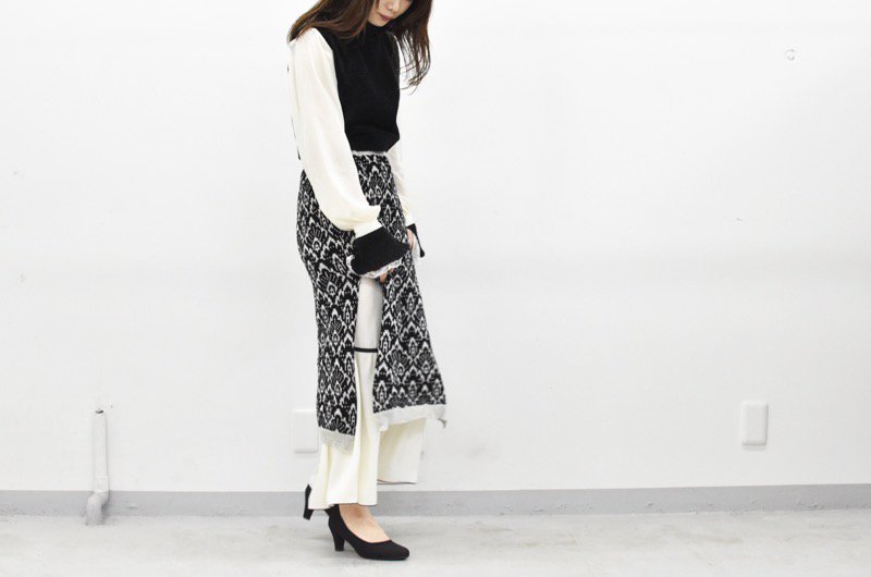 YUKI SHIMANE / Jacquard Knit Skirt - BLACK - CRACKFLOOR WEBSHOP