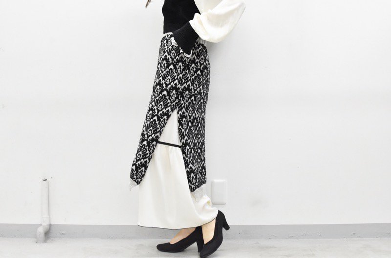 YUKI SHIMANE / Jacquard Knit Skirt - BLACK - CRACKFLOOR