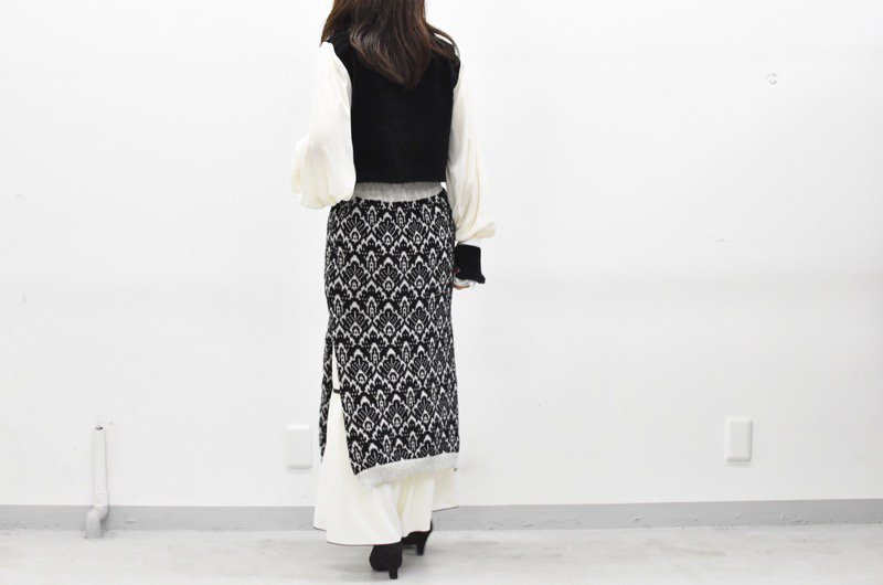 YUKI SHIMANE / Jacquard Knit Skirt - BLACK - CRACKFLOOR