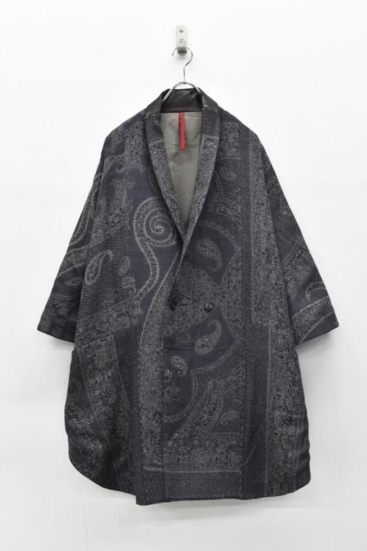 YANTOR / Paisley Jacquard Wool Kesa Coat - NAVY - CRACKFLOOR