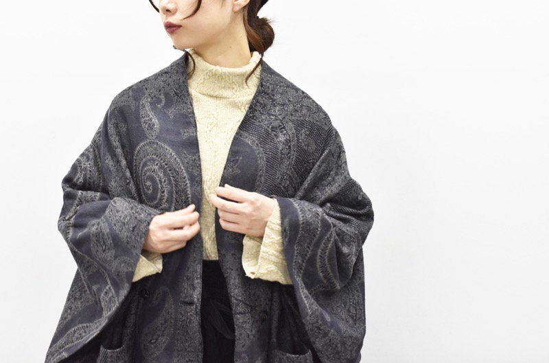 YANTOR / Paisley Jacquard Wool Kesa Coat - NAVY - CRACKFLOOR WEBSHOP