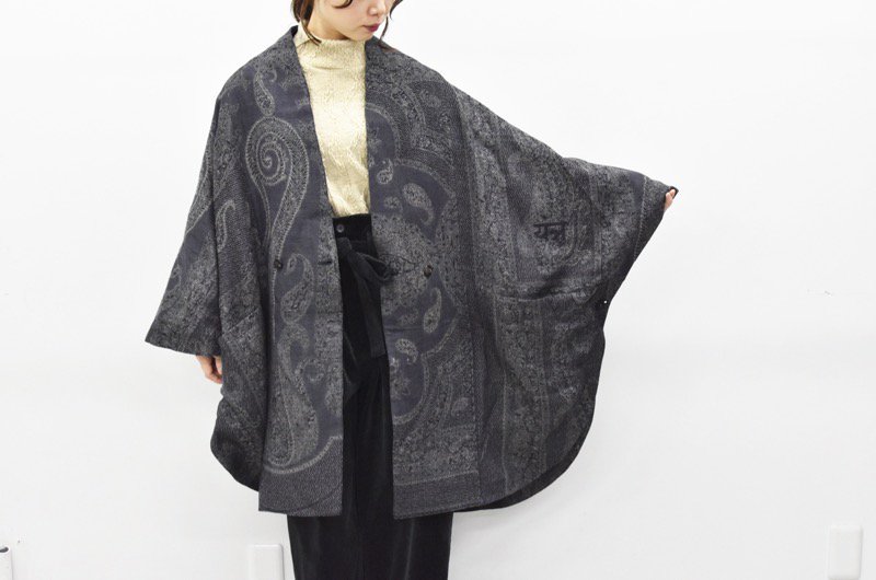 YANTOR / Paisley Jacquard Wool Kesa Coat - NAVY - CRACKFLOOR WEBSHOP